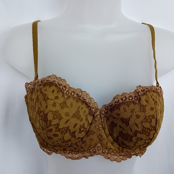 Elegant VICTORIA SECRET Barbiecore Lace Underwire Bra in Yellow Brown-(#1,436) - Picture 1 of 5